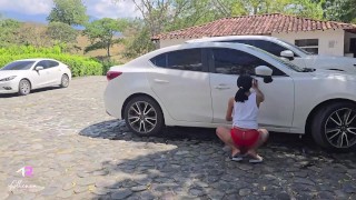 Colombian has sex in a public car wash with a guy with a big cock - Athenea Rose & Max Betancur