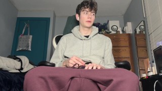 Horny twink boy shows his feet and twitching asshole