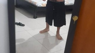 playing with my cock in front of the mirror
