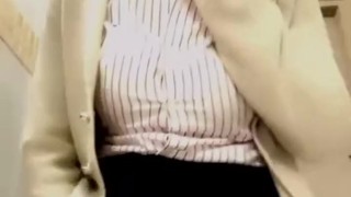 Hot blonde milf plays with anal plug in public restroom, makes ass - mouth