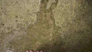 Messy long feet pee outdoors