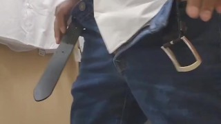 in a fitting room in a store