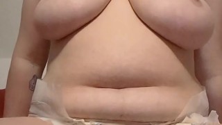 Big tit chubby girl plays in soaking wet diaper in the living room while roommates are away