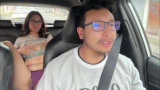 Sexy big ass woman masturbates in Uber, part 1