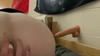Leather jacket bi using dildo