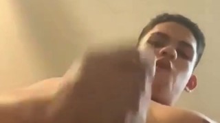Cute boy with huge balls jerking off