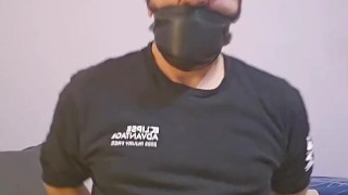 Buckling leather chin strap gag and blindfold