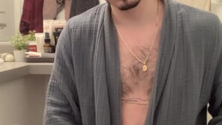 Bulging in my robe and jerking off