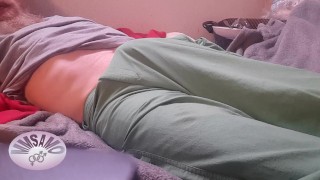 MeMySelfAndMyOwn moaning cumshot in pants after a intense horny handjob. Teasing my skinny wet body.