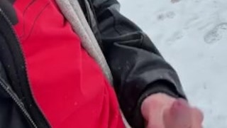 Snowing Jacking off beside store!