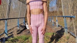 Big Cock Femboy in Gymshark leggings Outdoor