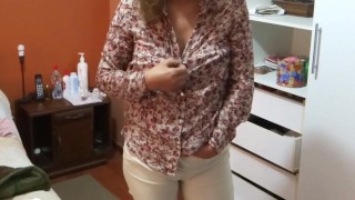 My stepson's friends masturbate and cum while looking at my tits.