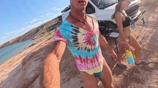 Camping and thonging in public! Sex while camping van life windy day!