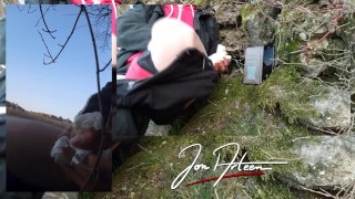 Gay Asian twink Jon Arteen wanks outdoor winter risky, ruined orgasm, big cumshot cleans sperm thigh