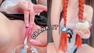 Best drink? Cute girl drank her creamy squirt 💦🥛