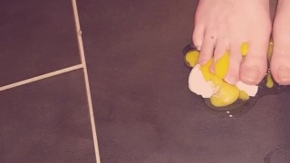 Egg gets crushed by barefeet Giantess