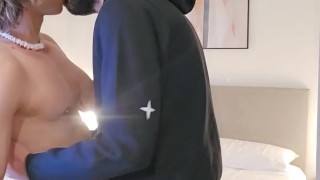 Femboy kissing and having sex with a hot daddy
