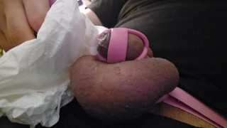 Cuming in chastity with vibrator
