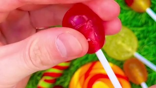 Satisfying video how to unpack rainbow lollipops and chocolate ASMR