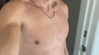 Stud jerks off in the kitchen