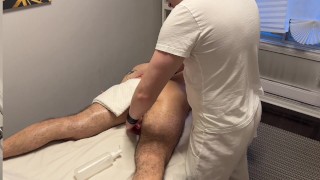 Hung guy got excited during massage with a new masseur.