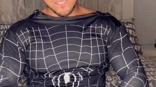 🔥SPIDERMAN GAY plays with his flexible cock😏😏