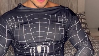 🔥SPIDERMAN GAY plays with his flexible cock😏😏