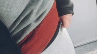 On her way home, she did a quick belly inflation on the train, making her belly huge