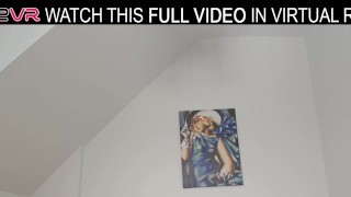 A pretty cute girl Victoria Wet in bed plays with a big dildo in VR.