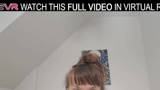 A pretty cute girl Victoria Wet in bed plays with a big dildo in VR.