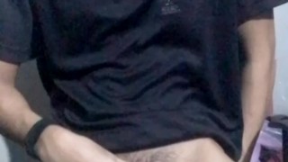 Sexy twink masturbates and spills cum drops on his penis
