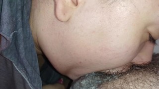 so greedy fucking her throat, punching and licking the cuckold's hard cock