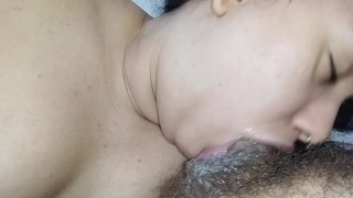 POV of the slut's wet and messy mouth, who shakes and fucks deep with her delicious blowjob