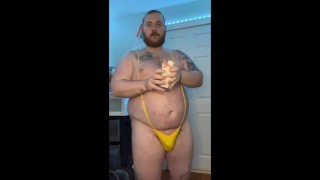 Growing pig chugs boost & shakes his fat ass