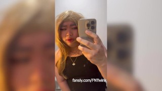 Asian crossdressing slut begs for Daddy to let her cum