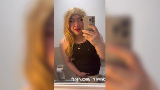 Asian crossdressing slut begs for Daddy to let her cum