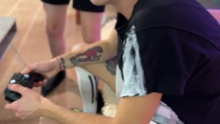 Gay party - two twinks and a daddy get fucked hard, powerful cumshot in the ass and double anal