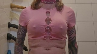 Sissy slut in diaper fucks a dildo