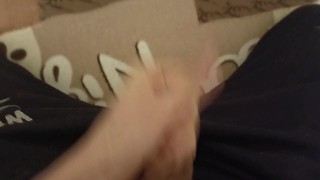 I'm sitting and masturbating my cock, moaning and can't cum