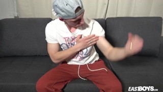 Hot white boy Roman Schmeler with big balls wanks his cock