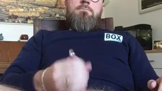Stroking my fat hairy cut cock with PA piercing and hairy legs wide open