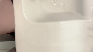 In public restroom while excited about meeting girl