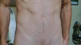 A slender naked guy masturbating standing up. Klaus Joe