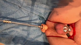 Fucking machine and steel wand while in chastity