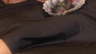 Torture for tied down Slave: Coloring the Balls and Cock with hot Candle Wax - FEMDOM CBT