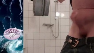 Close-up of MeMySelfAndMyOwn in the bathroom jerking off moaning untill cuming as a quickie