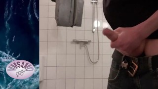 Close-up of MeMySelfAndMyOwn in the bathroom jerking off moaning untill cuming as a quickie