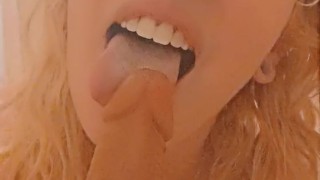 Kitten gives dildo head in the shower hot and steamy