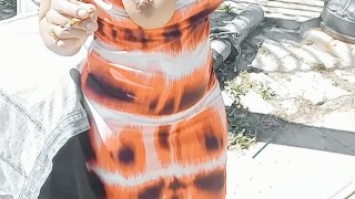 SOLO FEMALE PUBLIC COSPLAY RED DRESS OUTSIDE AND HOTEL SCENES