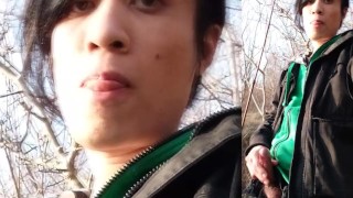 Jon Arteen tries to excite his small twink penis, chilled by the end of winter